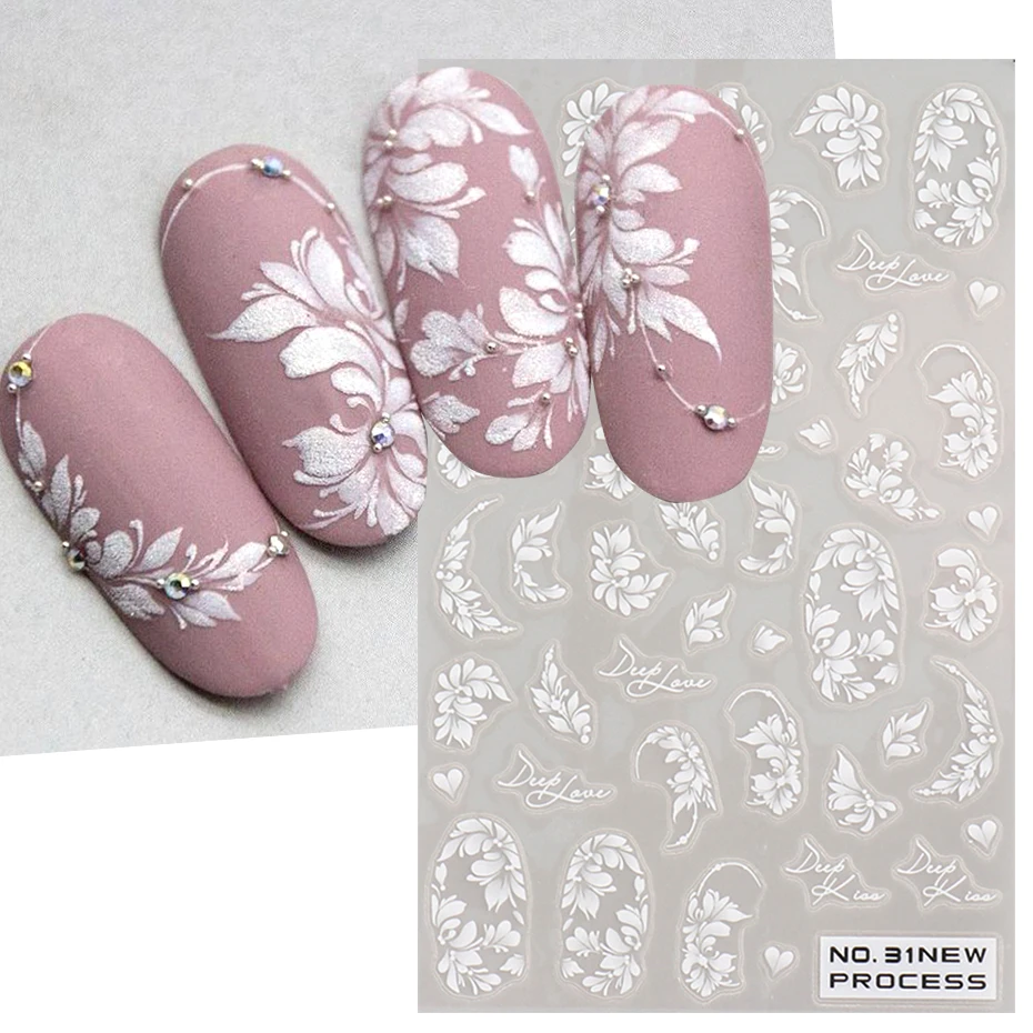 Nail Art Simple Elegant - Biały koronkowy kwiat naklejka artystyczna do