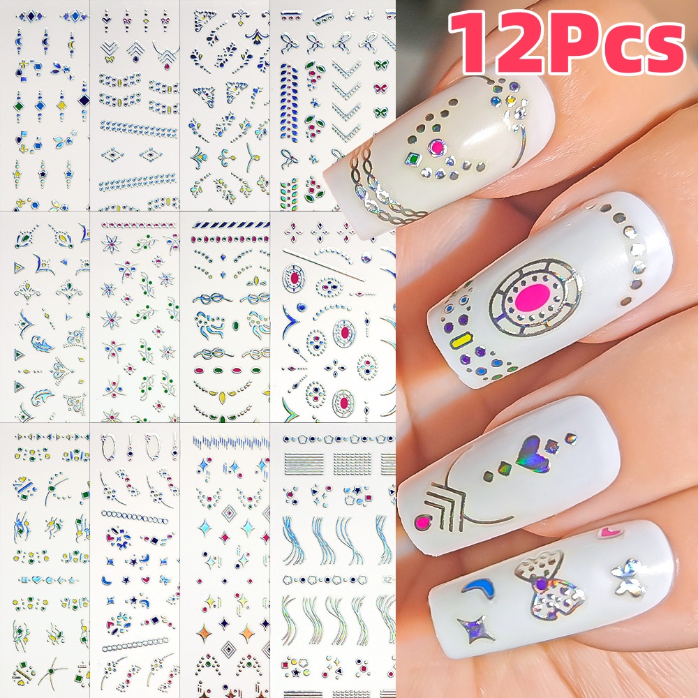 Nail Art Simple Elegant - 12 szt. Naklejek na paznokcie 3D