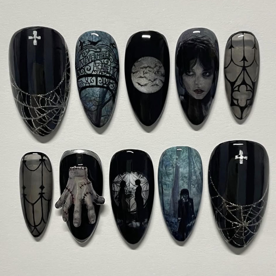 Nail Art Gothic - 24 szt. Ciemne Gotyckie Punkowe Sztuczne