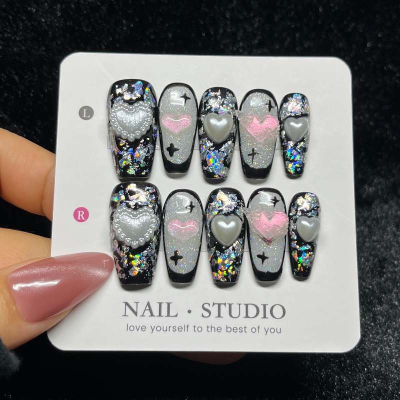 Nail Art Gothic - 10 SZTUK Gotyckie Czarne Paznokcie Sztuczne