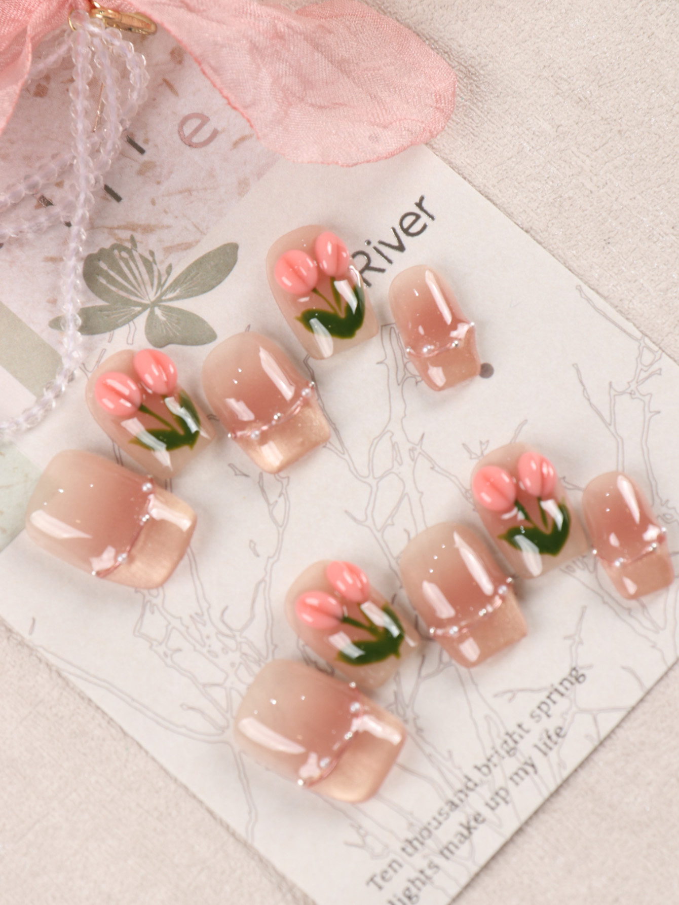 10 szt. Krótkie różowe tulipan – Nail Adhesive Tab recenzja i cena