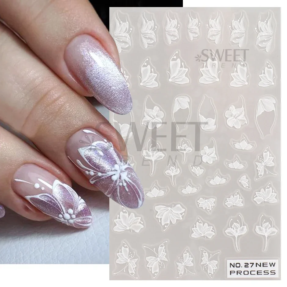Biały koronkowy kwiat naklejka – Nail Art Simple Elegant recenzja i cena