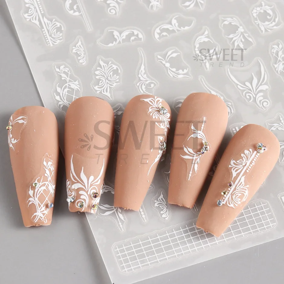 Biały koronkowy kwiat naklejka – Nail Art Simple Elegant recenzja i cena